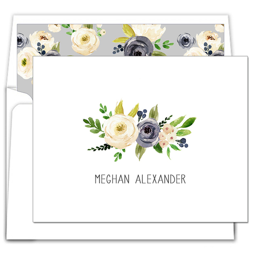 Gray and Ivory Roses Folded Note Cards